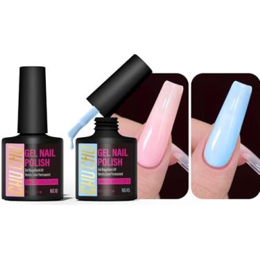 Imagem de Esmalte de unhas em gel para manicure: esmalte UV rosa e azul - esmalte de gel duplo de 8 ml neutro para mulheres iniciantes entusiastas de unhas - verão, primavera, casa, design de arte de unhas