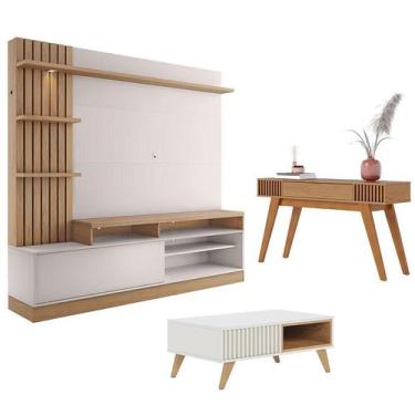 Imagem de Estante Home Theater Maceió Freijó Off White com Mesa de Centro Jeri O