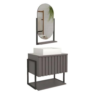 Imagem de Armário Banheiro Mdf Aço C/ Cuba Espelheira 1 Porta Titanium