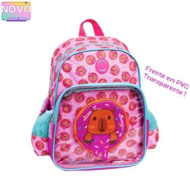 Imagem de Mochila Infantil Costas Capivara E Rosquinha Frente em PVC Tamanho Méd