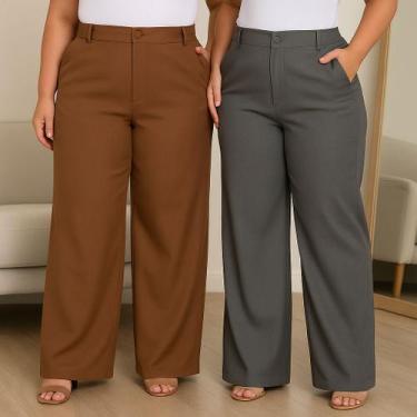 Imagem de Kit 2 Calça Pantalona Feminina Alfaiataria Plus Size Social Premium Lu