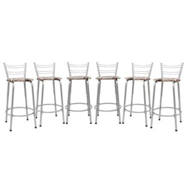 Imagem de Kit 6 Cadeira Para Balcão Ilha Bistrô Banqueta 60cm Flórida Prata Bar 