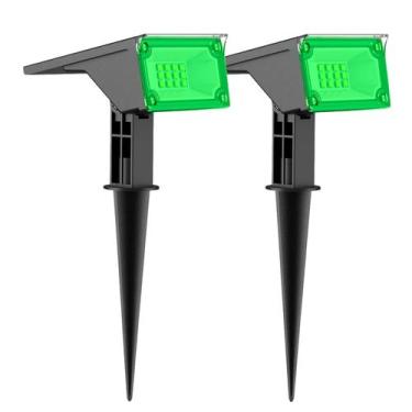 Imagem de 2 Refletor Solar Jardim 6 Leds Verde 10x Mais Forte Luminária Spot Jar