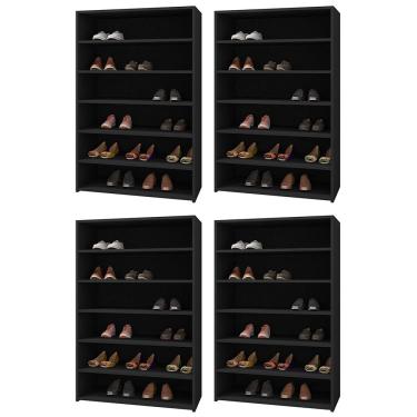 Imagem de Kit 04 Armários Multiuso Sapateira Laís 5 Prateleiras Preto - Desk Design