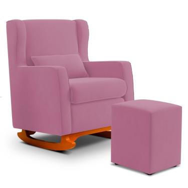 Imagem de Poltrona de Amamentação e Descanso Zoe com Base Balanço e Puff Suede Rosa - Desk Design