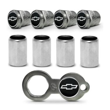 Imagem de Bico Tampa Pino de Válvula Antifurto Cromado Para Roda Emblema Chevrolet Prata