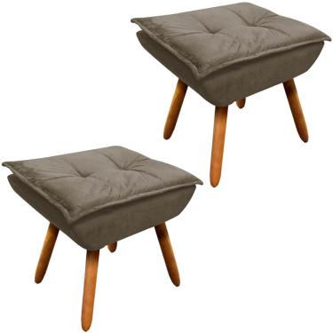 Imagem de Kit 2 Puff's Decorativos Pés Palito Charger Suede Nude - Gran Belo