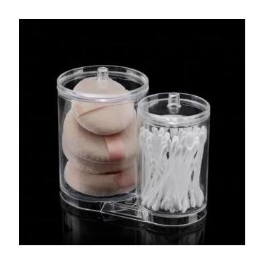 Imagem de Porta Cotonetes Duplo Em Acrílico Ou Tampa Bambu 15x15x12cm Organizador de Algodão Super Resistente (TAMPA ACRÍLICO)