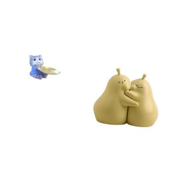 Imagem de Fenteer Bandeja de Estátua de Gato de Resina E Suporte de Livros em Formato de Pera para Abraçar, Suporte de Cerâmica para Livros, Decoração Moderna para Casa