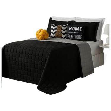 Imagem de Kit Cobre Leito PeçAs - Conjunto De Cama Dupla Face Original - Completo Com Edredom E Fronhas(Cinza/Preto)