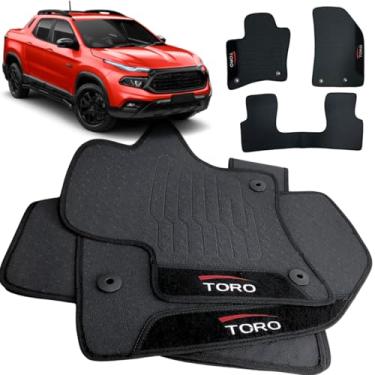 Imagem de Jogo de Tapete Borracha Automotivo pra Carro Compatível com Fiat Toro 2016 2017 2018 2019 2020 2021 2022 2023 2024 2025 Com Logo Bordado Impermeável Personalizado 3 Peças Traseira Inteiriça