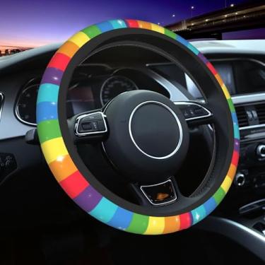 Imagem de Capa de volante gay arco-íris - capa protetora de volante antiderrapante com bandeira do orgulho do progresso do lesbianismo universal de 38 cm para homens e mulheres capas de volante de carro gay