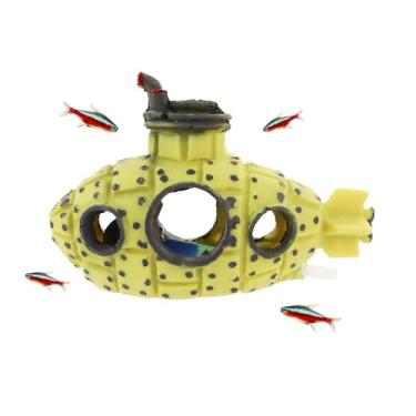 Imagem de WishLotus Decorações de bolhas de ar de aquário, decoração de caverna de tanque de peixes submarino com pedra de ar, caverna de aquário de resina multiuso para aquário (amarelo)