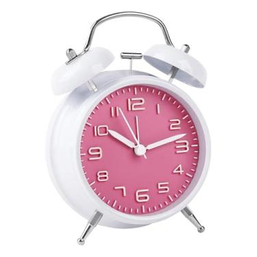 Imagem de Retro despertador rosa e branco com 2 sinos- som alto e estilo vintage/vintage(Rosa/Branco)