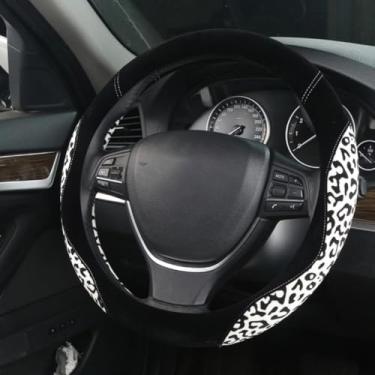 Imagem de Capa de volante de carro leopardo branco para homens e mulheres, universal de 38 cm, adequada para carros, carros, SUV, caminhões