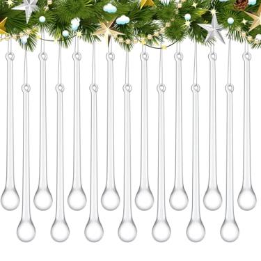 Imagem de Ninehaoou 72 peças de enfeites de Natal de gelos de vidro, 12 x 0,59 cm, decoração de lustre de Natal com gota transparente extralonga, enfeites de cristal, pingos de chuva de vidro para decoração de
