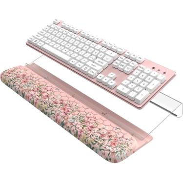 Imagem de HAOCOO Descanso de pulso ergonômico para teclado, elevação de teclado com ajuste de altura de 3 níveis, suporte de teclado de computador antiderrapante com almofada de pulso, conjunto de mouse pad de