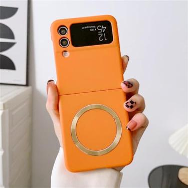 Imagem de Capa líquida de luxo para samsung galaxy z flip 3 4 5 5g z flip5 zflip4 dobrável 5 capa magnética de carga sem fio, laranja, para samsung z flip 4