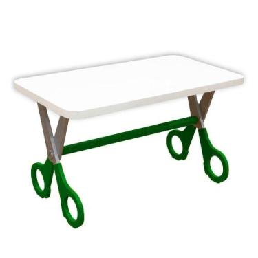 Imagem de Mesa Infantil Tesoura Verde Tampo Branco Retangular Base Temática Para