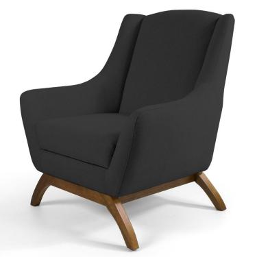 Imagem de Poltrona Decorativa Base Manu Madeira Juliet Linho D-465 Chumbo - Domi