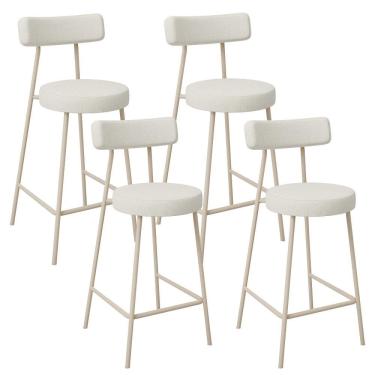 Imagem de Kit 04 Banquetas Baixa Cozinha Sala Jantar Bancada Milão Arena L02 Linho Champagne - Lyam Decor