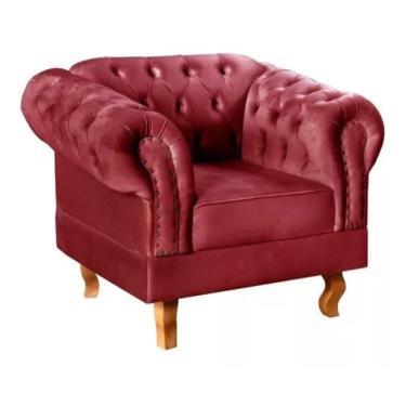 Imagem de Poltrona Chesterfield Dom Pedro Vintage Retrô Capitonê Suede Bordô