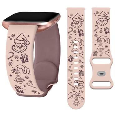 Imagem de Watbro Pulseira gravada de Natal compatível com Fitbit Versa/Lite/Fitbit Versa 2 para mulheres e homens, pulseira com gravação de boneco de neve fofo de silicone macio