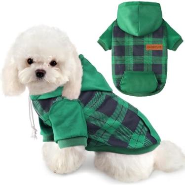 Imagem de Moletom com capuz básico para cães, xadrez, ultramacio, roupas de clima frio, para cães médios, grandes, tecido respirável, aconchegante, casaco quente e elegante com bolso para trela, jaqueta para