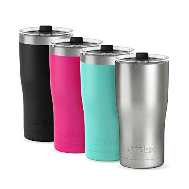 Imagem de Arctic Tumblers Copo de aço inoxidável para acampamento e viagem de 590 ml com tampa (à prova de bolsa), parede dupla isolada a vácuo, garrafa térmica premium - (inoxidável, turquesa, rosa, preto, pacote com 4)