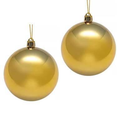 Imagem de Bolas de Natal 20cm Douradas Brilhantes | Decoração Natalina de Luxo para Árvore, Poliestireno Resistente, Acabamento Premium | Kit 2 unidades