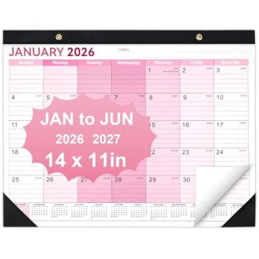 Imagem de Calendário de mesa 2026-2027, calendário de mesa de 35,5 x 28 cm 2026-2027, calendário de 18 meses de janeiro de 2026 a junho de 2027, agenda mensal acadêmica para escritório escolar em casa (rosa)