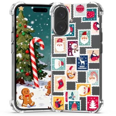 Imagem de YESPURE Capa de Natal para iPhone 16 Plus com estampa de carimbos de Feliz Natal e estética transparente projetada para crianças e meninas, capa de celular transparente de TPU macio para iPhone 16