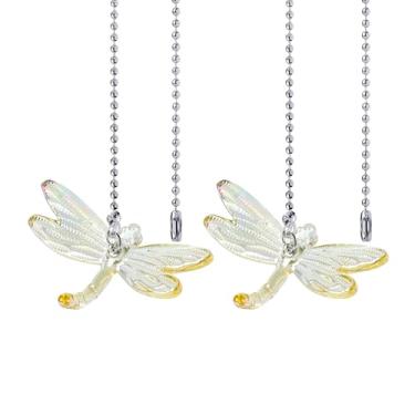 Imagem de LONGSHENG - SINCE 2001 - Pacote com 2 unidades de extensão de corrente de puxar para ventilador de teto prata, correntes pendentes em forma de libélula de vidro amarelo para ventiladores de teto e