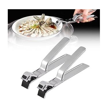 Imagem de 2 peças de clipes de aço inoxidável para placa quente – Prendedores multiusos para pratos quentes, pinças para forno, fritadeira a ar, vaporizador, panelas e tigelas, design antiderrapante