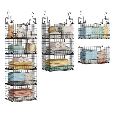 Imagem de VyGrow Organizador de armário suspenso de 5 camadas com divisórias ajustáveis, prateleiras de armazenamento resistentes para roupas, cozinha, lavanderia, cestas extra grandes, 39,9 cm L x 30 cm P x