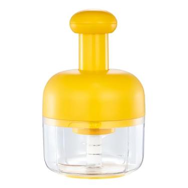 Imagem de Triturador Manual de Temperos e Ervas, Plástico e Aço Inox, Amarelo, 15cm Altura x 9cm Largura, Lâminas Afiadas, Desmontável, Multifuncional para Cozinha