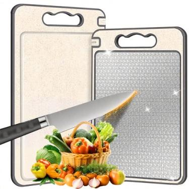 Imagem de FBXGT 2 em 1 Tabua de Corte - Tabua de Corte Inox, Tábua de Corte com Alça Tabua de Carne para Cortar Legumes, Carne, Frutas