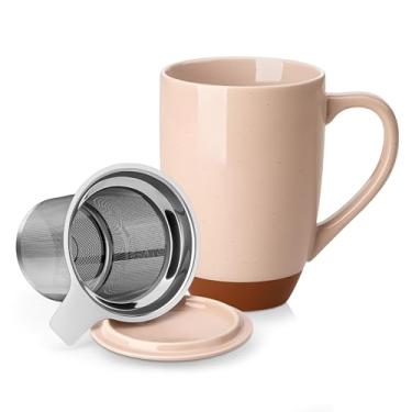 Imagem de MALACASA Caneca de chá de cerâmica com tampa e infusor de aço inoxidável, xícara de chá grande de 510 g para chá de folhas soltas, resistente ao calor, segura para micro-ondas e lava-louças, caneca de