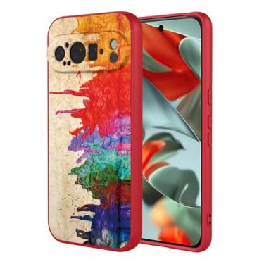 Imagem de OEURVQO Capa artística para Google 9 Pro, capa de silicone líquido de toque macio com forro fofo, compatível com carregamento sem fio, capa protetora para Google Pixel 9 Pro, aquarela vermelha