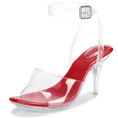 Imagem de NBUUNBU Sandálias de salto transparente para mulheres, plataforma com tiras transparentes, tira no tornozelo, salto gatinho, sexy, slingback stiletto confortável, sapatos sociais, bico aberto, sem