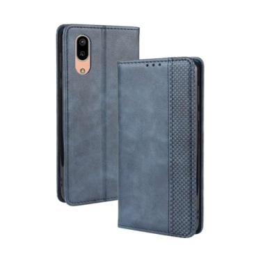 Imagem de Capa para SHARP AQUOS Sense 3 Lite,Retro Flip magnético,Caso de telefone de couro PU,Design de carteira com 3 slots de cartão e 1 clipe de dinheiro -Blue