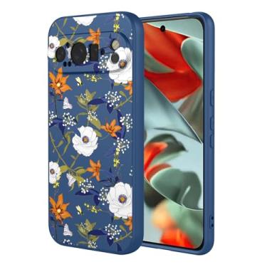 Imagem de OEURVQO Capa artística para Google 9 Pro, capa de silicone líquido de toque macio com forro fofo, compatível com carregamento sem fio, capa protetora para Google Pixel 9 Pro, azul brilhante