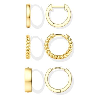 Imagem de YADOCA Brincos pequenos de argola de ouro para mulheres, na moda, pinos de prata esterlina, hipoalergênicos, dourados, prateados, brincos de cartilagem, brincos de argola de zircônia cúbica, conjuntos