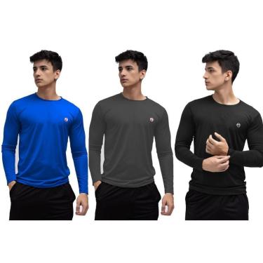 Imagem de Kit 3 Camisa Masculina Térmica Manga Longa Com Proteção Uv 50+-Masculino