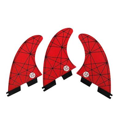 Imagem de TOPWAYS Prancha de surf reforçada com fibra de vidro com 3 aletas (abas duplas II estilo G5/G7), conjunto de propulsor de três barbatanas para prancha de surfe, escolha a cor e o tamanho (vermelho, G7