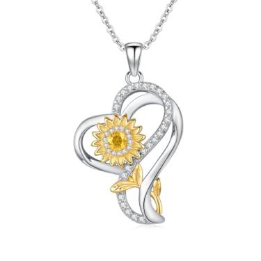 Imagem de Hagkew Colar de girassol para mulheres, prata esterlina 925, coração, flor, You Are My Sunshine, Natal, Dia das Mães, presentes de aniversário para esposa e mãe