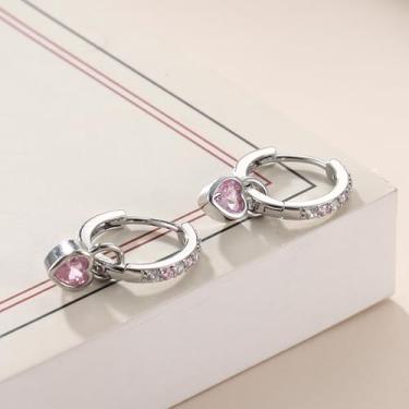 Imagem de Brincos de argola de coração banhados a ouro 14K para mulheres com zircônia cúbica, leves, pequenos e delicados brincos pendentes, standard, Cobre, Sem pedra preciosa