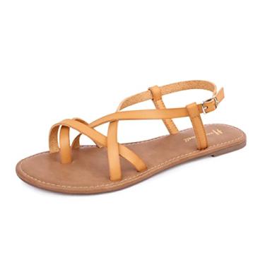 Imagem de Sandálias femininas gladiadora planas sandálias de alça de pescador sandálias com tira no tornozelo, Light Brown, 9