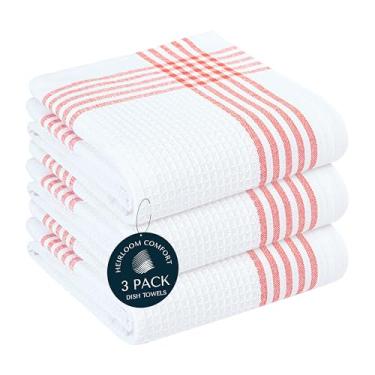 Imagem de HEIRLOOM COMFORT Toalhas de cozinha em tecido waffle vermelho e branco, pacote com 3, 40 x 66 cm, panos de prato de algodão com laço para pendurar, secagem rápida, absorvente, lavável na máquina