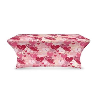 Imagem de Uorisanigo Toalha de mesa de dia dos namorados para mesa retangular rosa com estampa de coração para mesas dobráveis de 1,8 m, capa para decoração de festa do dia dos namorados